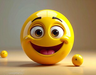 Smiling yellow emoticon on light beige background
