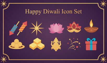 Happy diwali graphic vector icon set