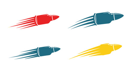 Four colorful bullets with motion trails flying swiftly through white space © Jesmin