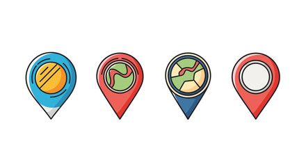 Colorful map marker icons in a row representing location points