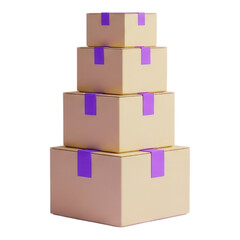 Obraz premium Stack of cardboard boxes with purple tape isolated on transparent background