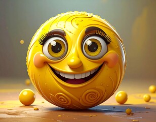 Smiling yellow sphere face with swirls