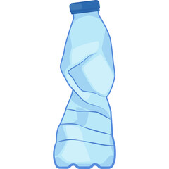 Pixel Art Crumpled Transparent Blue Plastic Water Bottle With Blue Cap On White Background Close Up Studio Shot Isolated