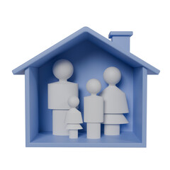 3D render illustration of a family inside a house, symbolizing home, safety, protection, and family care. Concept of insurance, housing, and family support in modern design.