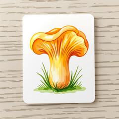 Chanterelle mushroom illustration on white background with copy space, training card
