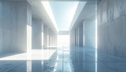 Fototapeta premium Long hallway with skylight illumination extended interior corridor bathed in ample natural light filtering through overhead skylight