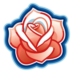 Stylish sticker of red rose with gradient colors on white background