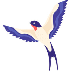 Pixel Art Barn Swallow Bird Flying Open Wings Blue White Red Colors Transparent Background Simple Isolated Illustration