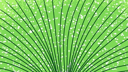 Fototapeta premium Abstract illustration of stylized lines radiating from a central point against a light green background speckled with white dots. The artwork has a dynamic and flowing feel.