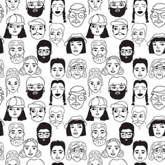 Hand-Drawn Faces Pattern Vector
