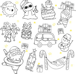 Tropical christmas themed line drawing