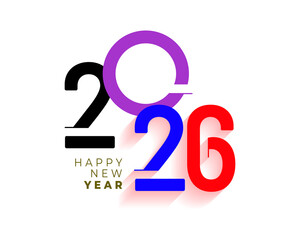 Colorful and modern graphic design featuring the year 2026 in bold typography with a subtle happy new year message in the background perfect for festive celebrations and event promotions