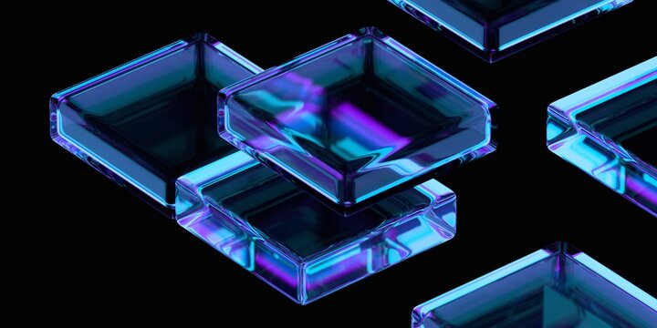 Fototapeta Abstract glass cubes on black background, 3d render