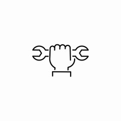 hand holding wrench icon sign vector