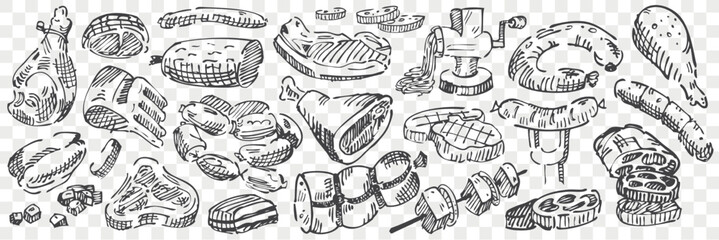Sketch of various meats and sausages
