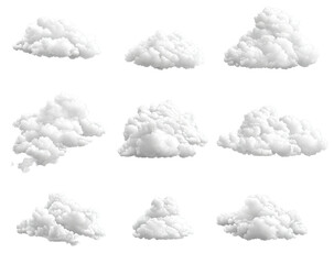Fluffy, white clouds of various sizes on a black background