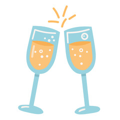 Sparkling Wine Bottle in Flat Cute Style for Festive Party Design