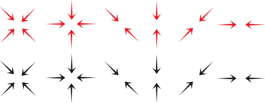 Red and Black Gradient Arrow Set &ndash; Directional Vector Icons for Navigation, Focus, and Movement Concepts