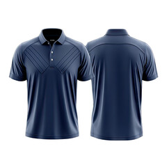 Navy polo shirt, front and back, with shoulder details
