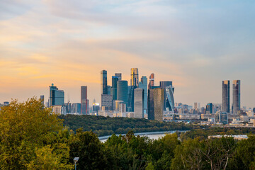 Fototapeta premium Panorama of the city with buildings and sights from above. Moscow, Russia - 12 Sep 2025
