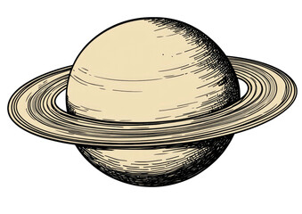 Planet with rings; sketched, vintage style