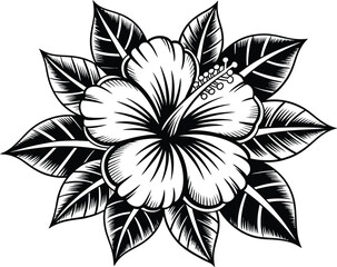 Fototapeta premium A captivating botanical illustration of a white hibiscus flower surrounded by vibrant green leaves