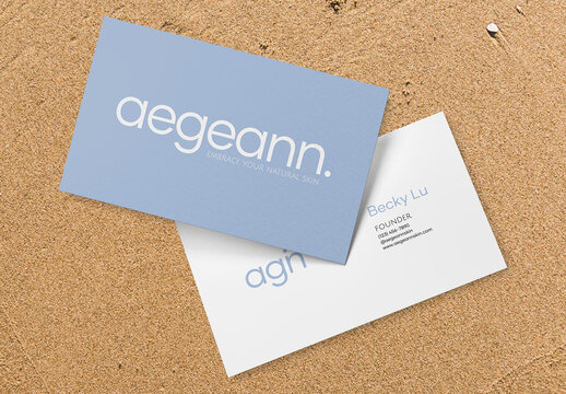 Elegant Business Cards On Sand Mockup PSD