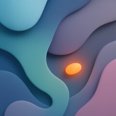 Abstract layers of wavy, overlapping shapes in cool tones, with a warm, glowing center