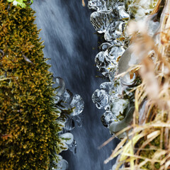 cascade surrounded by ice, close-up