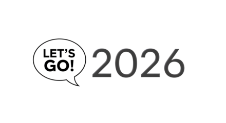 Futuristic 2026 text with digital elements isolated on transparent background