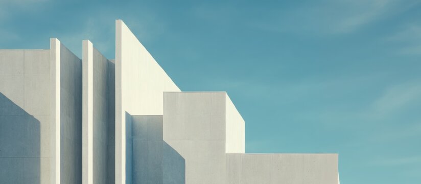 minimalist concrete building with sharp geometric shapes, clean lines and soft daylight shadows, architectural abstraction