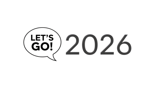 Futuristic 2026 text with digital elements isolated on transparent background