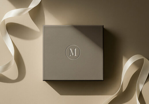 Elegant Gift Box With Ribbon Mockup PSD