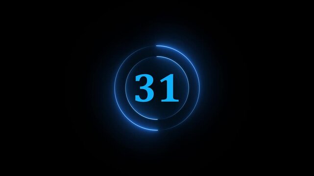 glowing neon 31 text, Educational concept , 31 number, promote advertising concept isolate using A circle with a neon 31 text icon on a black background and the text in the middle of it.