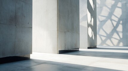 Fototapeta premium Modern architectural decor background with minimalist concrete walls, geometric patterns, soft daylight reflections, clean and elegant composition