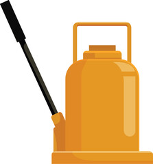 Fototapeta premium Yellow hydraulic bottle jack with extended lever, designed for lifting heavy machinery and vehicles in automotive repair and industrial settings