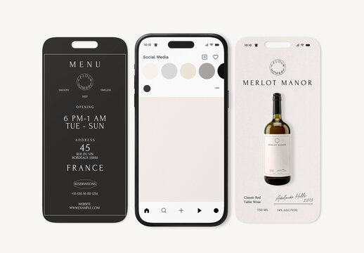 Elegant Wine Themed Mobile Interface Mockup PSD