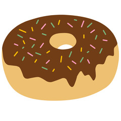 Vector illustration of donut with melting chocolate and colorfull sprinkle on the top, perfect for dessert element, complete your food design