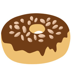 Vector illustration of donut with melted chocolate and almonds on the top, perfect for dessert element, complete your food design