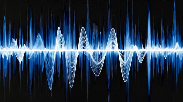 Abstract audio visualization. Blue and white sound waves on black background
