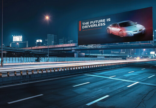 Futuristic Highway With Driverless Billboard Mockup PSD