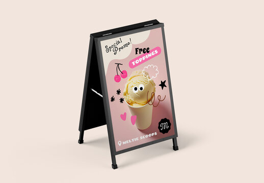 Ice Cream Promotional Sign Mockup PSD