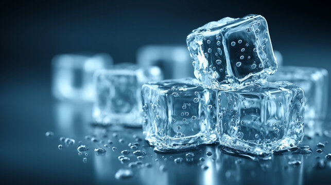 Frozen water cubes macro shot freshness cool temperature