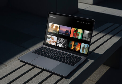 Modern Laptop Displaying Streaming Service Mockup PSD