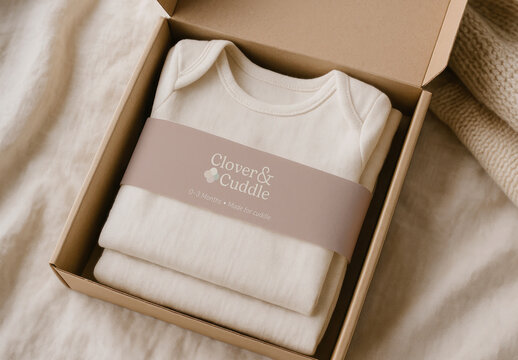 Organic Baby Clothing Gift Set Mockup PSD