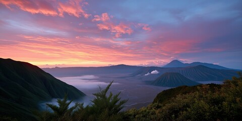 Stunning sunrise over mount bromo volcano in indonesia's breathtaking landscape