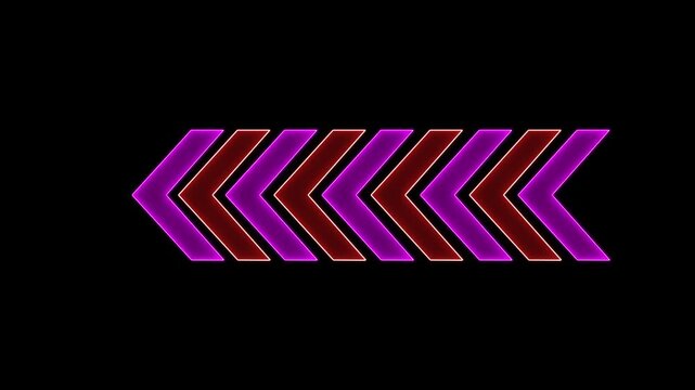 Neon arrows flickering animation on black background Glowing neon motion sign, outline neon flashing light back arrow loading animation. Seamless loop. 4k video.