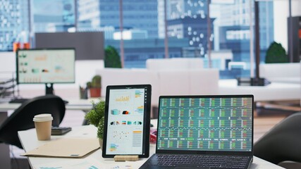 Empty high end office used by an insurance agency in the urban center to help clients with retirement and pension plans options. Headquarters assisting senior people with investing money.