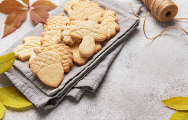 Autumn cookies shaped as natural fall elements