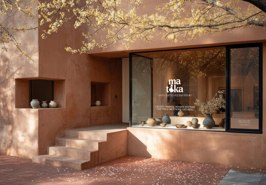 Rustic Pottery Shop Exterior Design Mockup